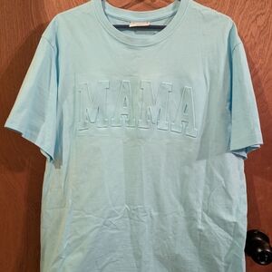 Sky Blue 'MAMA' Embossed Tee